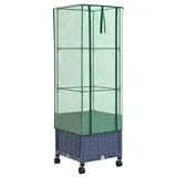 vidaXL Gartenplanter mit Gewächshausabdeckung und Rädern Blaugrau 1 St.