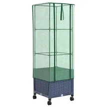 vidaXL Gartenplanter mit Gewächshausabdeckung und Rädern Blaugrau 1 St.
