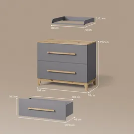 livinity® Wickelkommode, Mailo Grau/Artisan mit 2 Schubladen