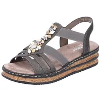 Rieker Riemchensandale, Sommerschuh, Sandalette, Keilabsatz, mit Schmucksteinen besetzt, grau,