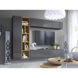 Mirjan24 Wohnwand, Grau, Holzwerkstoff, Rechteckig, 224x160x33 cm, Wohnzimmer, Wohnwände, Wohnwand-Sets