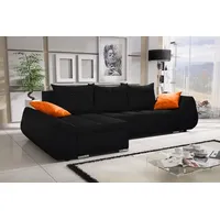 Fun Möbel Ecksofa Sofa KLEO mit Schlaffunktion Schwarz Ottomane Links - Schwarz