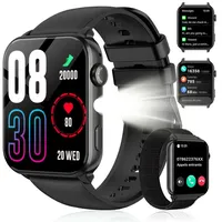 blackview Smartwatch Herren Damen, LED-Leuchte, 350mAh (6 Tage), 2 Armbänder Smartwatch (1.91 Zoll, iOS/Android), mit Wechselband aus weichemSilikon und Ladekabel, Antwort & Anruf tätigen,Herzfrequenz,Schlafmonitor,SpO2,Schritten,IP68 schwarz