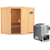 Karibu Sauna Swenna inkl. Edelstahl-Bio-Ofen 9 kW mit ext. Steuerung, Tür Bronze