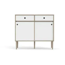 Penny Sideboard 2 Schiebetüren und 2 Schubladen Hickory-Dekor und Mattweiß.