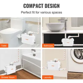 Vevor Hebeanlage 500W Fäkalienhebeanlage 8m Förderhöhe Abwasserpumpe 6600L/h Haushaltspumpe 2900U/min Schmutzwasserpumpe Eingebautes Rückschlagventil Wartungfrei WC Dusche Waschbecken