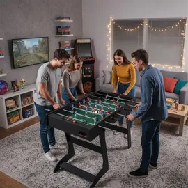 Relaxdays Kickertisch, klappbar, HBT: 78 x 122 x 61 cm, Fußballkicker für Kinder & Erwachsene, mit 3 Bällen, Dunkelbraun