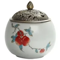 XYUERU Knoblauchtopf Mit Hohlem Deckel,Knoblauchtopf aus Keramik,Zwiebeltopf for Theke,Zwiebel Aufbewahrung Chinesischer Stil,Retro Aufbewahrungsbehälter für Küche Restaurant