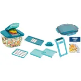 Genius Gemüseschneiderset Nicer Dicer, Petrol, Metall, Kunststoff, 12-teilig, 20.5x24.5x25 cm, Lfgb, Reach, Kochen, Küchenhelfer, Küchenreiben