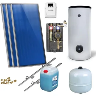 Sunex Flachkollektoren Warmwasser Solarpaket 3 Kollektoren Speicher Flachkollektor