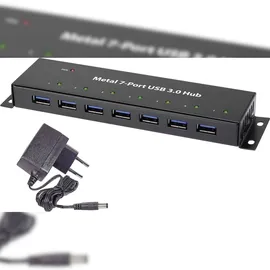 Renkforce RF-3955359 USB-Hub 7 Port USB 3.0 5 GBit/s zur Wandmontage, Metallgehäuse Schwarz RF-3955359