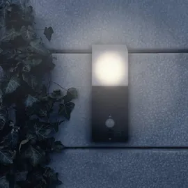 Grafner Aluminium Wandlampe schwarz, mit Bewegungsmelder, IP44, E27 Fassung, Wandleuchte schwarz eckig anthrazit