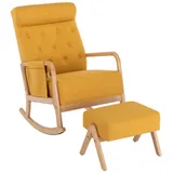 Flieks Schaukelstuhl (mit 1 Hocker, Set, 2 St), Relaxsessel Schaukelsessel Schwingsessel für Schlafzimmer Wohnzimmer gelb