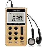 Retekess V112 Tragbares Radio, AM FM mini Radio, Speicherstationen, Wiederaufladbarer Akku, Taschenradio mit Kopfhörern(Golden) - Gold