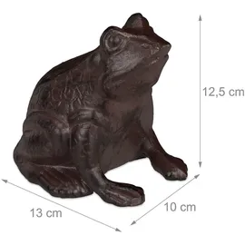 Relaxdays Gartenfigur Frosch, sitzend, aus Gusseisen, antike Optik, wetterfest, Gartendeko, Balkon, Froschfigur, braun,