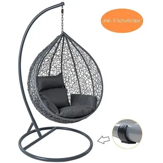 Estexo Polyrattan Hängesessel Hängekorb mit Gestell Rattan Hängestuhl Sessel Anthrazit