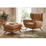 KAWOLA Sessel CHARME Hochlehnsessel Cord rost mit Hockerbank
