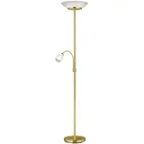 ETC Shop Stehlampe Standleuchte Wohnzimmerlampe Deckenfluter Metall messing farben mit flexiblem Lesespot, getrennt schaltbar, Glasschirm, 2x E27 1x E14, DxH 34x180 cm