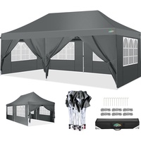 COBIZI Pavillon Partyzelt 3x6 wasserdicht stabil, Faltpavillon 3x6m mit 6 Seitenwänden, Upgrade-Hochdach und Tragetasche, Gartenpavillon für Party im Freien, Hochzeiten, Fest, UV 50+,Grau