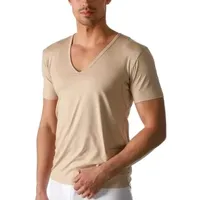 MEY Dry Cotton Functional V-Neck Shirt Beige Small Herren