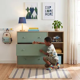 [en.casa] Wickelkommode Beldinupp mit abnehmbarer Wickelaufsatz 93 x 110 x 55 cm Eicheoptik / Grün