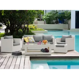Beliani Lounge 6er Set Weiß Rattanoptik Grauen Bezüge Mit Sitzkissen Dekorativ Elegant Modern