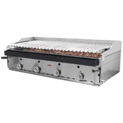 MBH - MAQUINARIA BAR HOSTELERIA MBH - Professioneller Gas Lavasteingrill 120 cm. Industrie-Grill mit Edelstahl-Grill und Lätzchen für Bar, Restaurant und Catering.