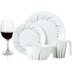 Moritz Melamin Camping Geschirr Set 4 Personen Limon Design 16 Teilig + 4 Rotweingläser Tafelgeschirr Picknick BBQ Kochgeschirr
