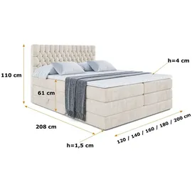 altdecor Boxspringbett mit Matratze, Topper, Polsterbett mit, Bettkasten SERENE KING | Beige Casablanca | 140x200