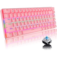 Mechanische Gaming-Tastatur mit Regenbogen-Hintergrundbeleuchtung, 82 Tasten, beleuchtet, Typ-C, kabelgebunden, Gaming-Tastatur für Computerspieler (blauer Schalter, pink)