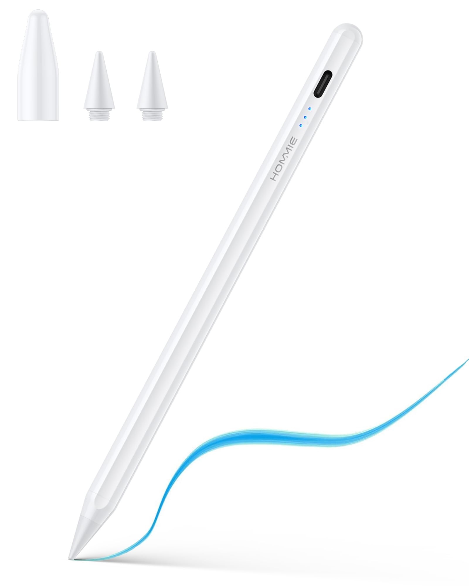 Hommie Stift Stylus Magnetisch (2. Generation) für iPad Apple 2018-2023 Mit Neigung & Palm Rejection & 1mm Sptize,Stylus Pen für iPad 10/9/8, iPad Air5/4, iPad Pro 11" 4/3/2/1, iPad Pro 12,9" 6/5/4/3