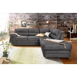 Ecksofa COTTA "Royale L-Form", grau, B:250cm H:88cm T:234cm, Luxus-Kunstleder, frei im Raum stellbar, Luxus-Microfaser (100% Polyester), frei im Raum stellbar, NaturLEDER (echtes Rindsleder) in Sitz und Rücken. Die Rückseiten sind mit Spannstoff bezogen, Kunstleder SOFTLUX, frei im Raum stellbar, Sofas, wahlweise mit Bettfunktion