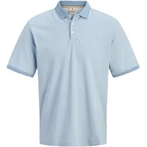 Jack & Jones PlusSize Poloshirt "JPRBLUALVES SS POLO PLS", Herren, Gr. 5XL, blau (ashley blau detail:melange), Jersey, Obermaterial: 50% Baumwolle, 50% Polyester, JACK & JONES PLUSSIZE, meliert, regular fit normal, ohne Ausschnitt, Shirts, Baumwollmischung, normal geschnitten