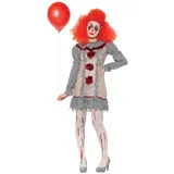 Smiffys Vintage-Clown-Damen-Kostüm, Grau & Rot, mit Kleid & Halskrause