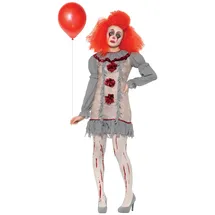 Smiffys Vintage-Clown-Damen-Kostüm, Grau & Rot, mit Kleid & Halskrause