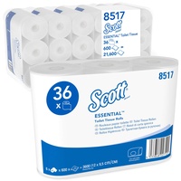 Scott Essential Toilettenpapierrollen 8517 – 2-lagiges Toilettenpapier – 6 Packungen mit je 6 Rollen x 600 Blatt, weiß (insges. 36 Rollen/21.600 Blatt)