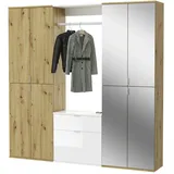 inn.furn Garderobe Eiche und weiß Hochglanz 183 cm 21 Fächer Line-Up