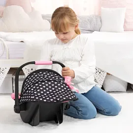 Bayer Design 67960AA Puppenautositz EasyGo, Puppensitz, Puppenzubehör, mit Dach, verstellbarem Griff, Rosa, Schwarz, Herzen