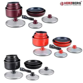 HERZBERG HG-5000: 10-Teiliges Kochgeschirrset mit Marmorbeschichtung schwarz - Schwarz