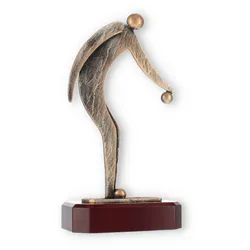 Pokal Zamakfigur Boule-Spieler altgold auf mahagonifarbenen Holzsockel 25,2cm