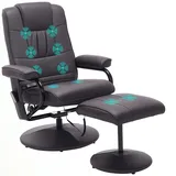 Homcom Massagesessel mit Hocker, Relaxsessel mit Massagefunktion, Elektrisches Fernsehsessel mit Liegefunktion, Fernbedienung für Wohnzimmer, Kunstleder, Braun