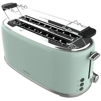 Cecotec Toaster 4 Scheiben Toast&Taste 1600 Retro Double Green, 1630 W, 2 Breite und Lange Schlitze von 3,8 cm, Edelstahl, Obere Roste, Regulierbare Leistung, Krümelschublade