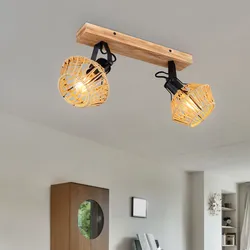 Deckenleuchte Deckenstrahler 2 Flammig Wohnzimmerleuchte Holzoptik Deckenlampe