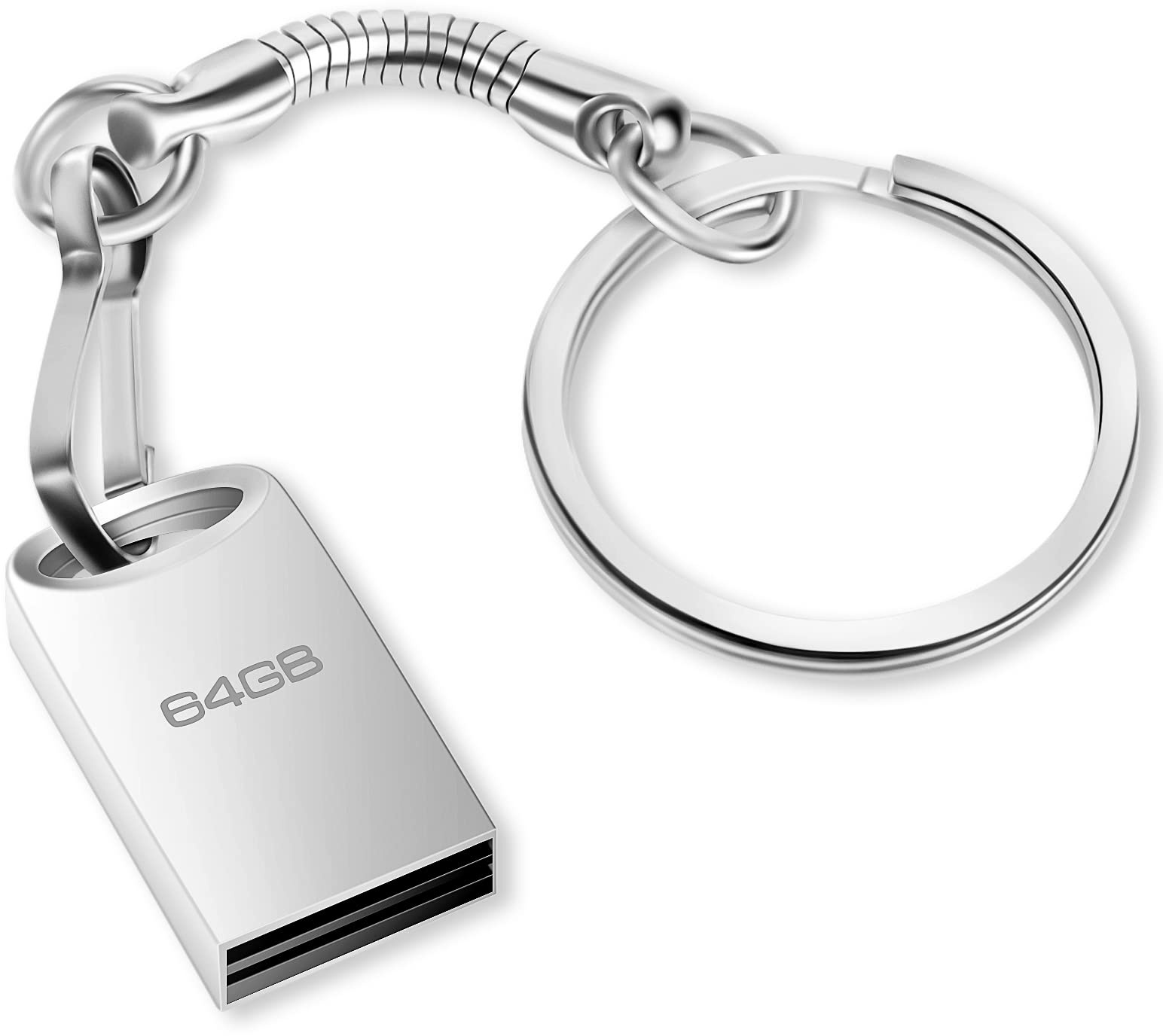 USB Stick 64GB, Mini Speicherstick 64GB USB 2.0 Flash Laufwerk 64 GB Metall Pen Drive Memory Stick mit Schlüsselanhänge für PC, Laptop, TV, Lautsprecher, Auto, Externer Datenspeicher etc (Silber)