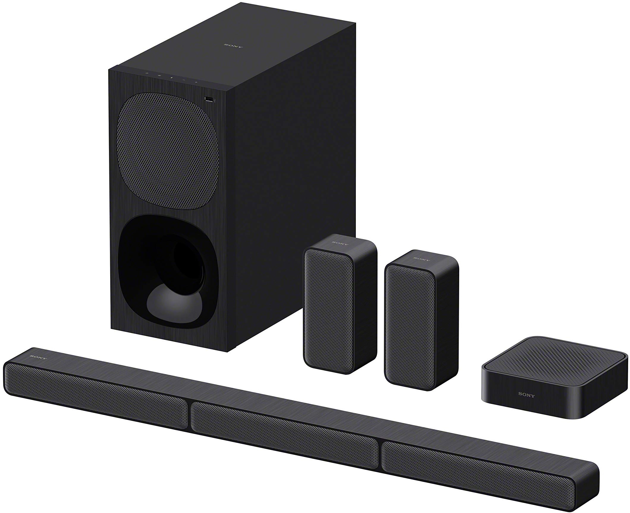 Sony HT-S40R - 5.1.-Kanal-Soundbar (inkl. kabelgebundenem Subwoofer, kabellosen Rear-Lautsprechern, Bluetooth, Surround Sound, Dolby Digital), Schwarz Breit