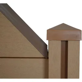 Mendler WPC-Sichtschutz Sarthe, Windschutz Zaun, WPC-Pfosten Erweiterungselement schräg rechts, 0,98m teak