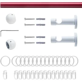 LIEDECO Gardinenstange Fertigstilgarnitur 20 mm Power Celebration Kugel, Ø 2 mm, 1-läufig, Fixmaß, verschraubt, Eisen, Gardinenstange Komplett, Farbkombination rot Ø 2 mm x 160 cm