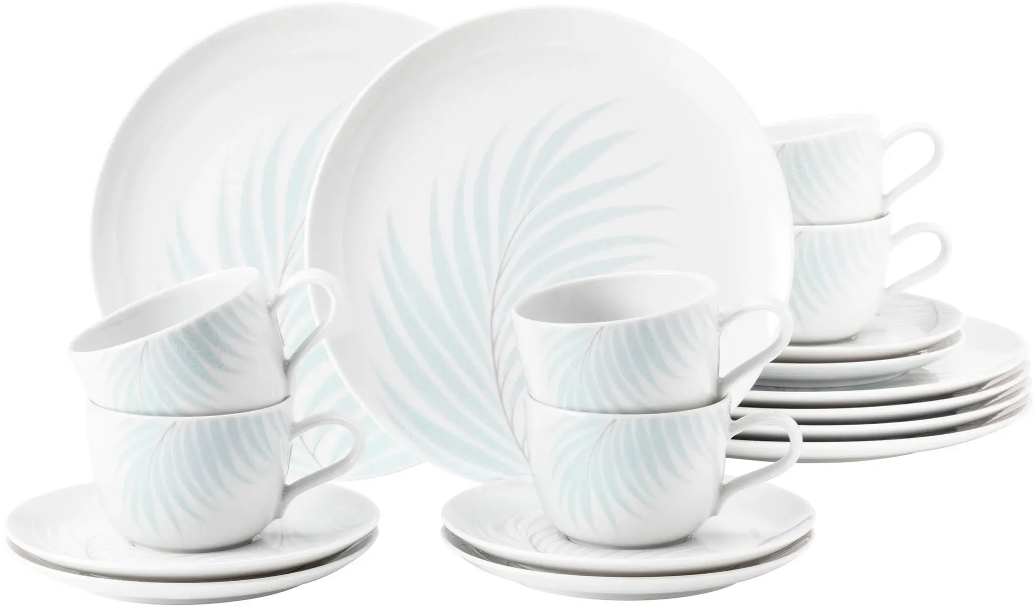 Kaffeeservice SELTMANN WEIDEN "Geschirr-Set, 18 Teile, Liberty Mediterranean", weiß (weiß, blau), 18 tlg., Porzellan, Geschirr-Sets, mit Blättermotiv, Made in Germany