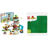 LEGO 10993 DUPLO 3-in-1 Baumhaus Spielzeug für Kleinkinder ab 3 Jahren & 10980 DUPLO Bauplatte in Grün, Grundplatte für DUPLO Sets, Konstruktionsspielzeug für Kleinkinder, Mädchen und Jungen