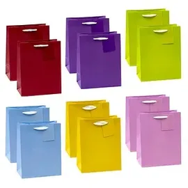 TSI Geschenktüten TRENDFARBEN dunkelrot, lia, grün, hellblau, gelb, rosa 18,0 x 23,0 cm, 12 St.
